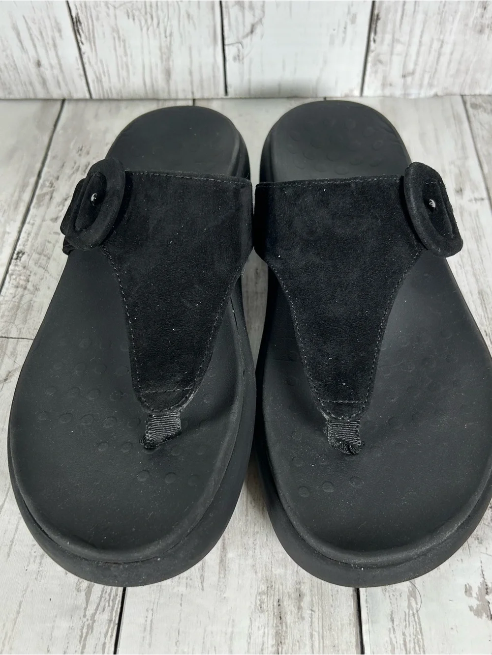 VIONIC Activate RX Black Suede Thong Flat Slide Sandals Size US 8.5 EU 39 CLEAN